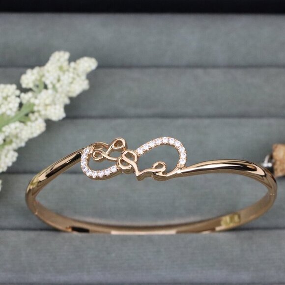 Rose Gold Bangle with Sparkling Love Script Design, XPBL0580 - Picture 6 of 12